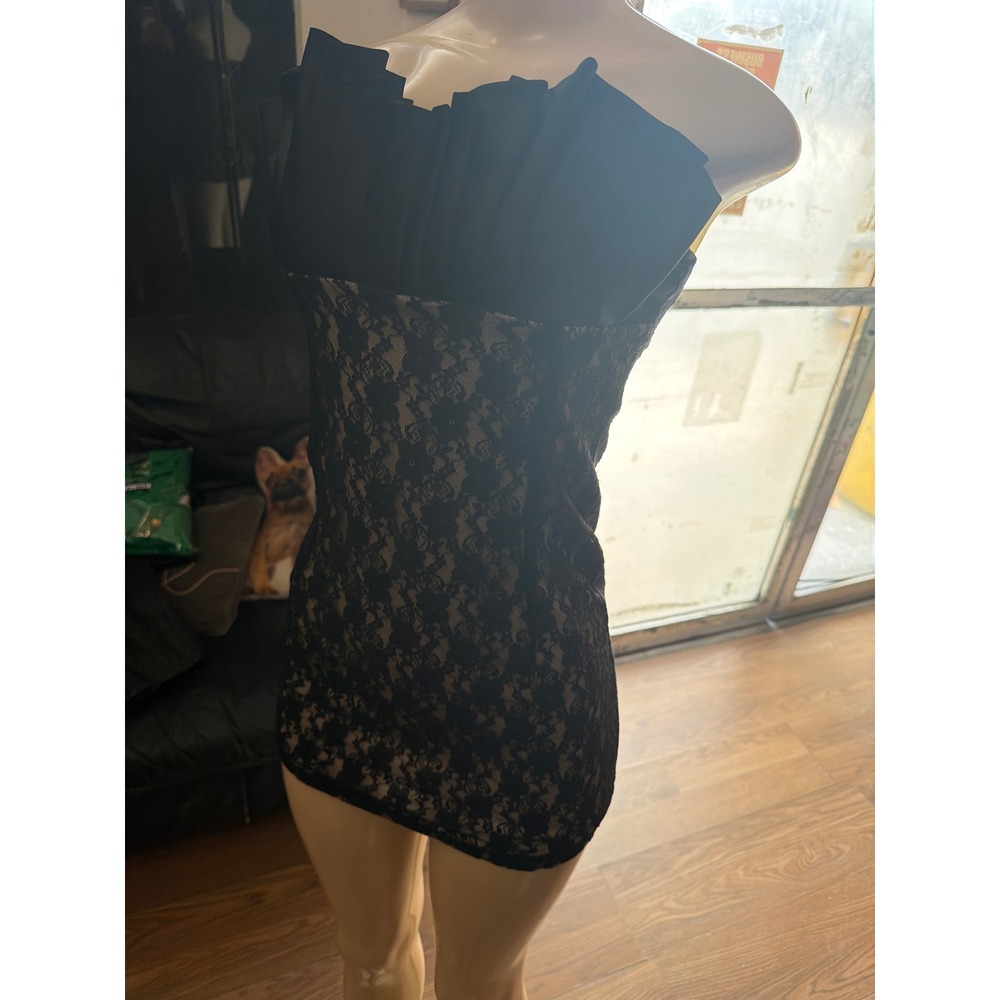 Icon Black Lace Strapless Mini Dress Pleated Bust Bodycon Cocktail Party Size S - Picture 3 of 9